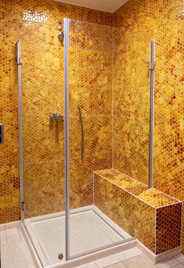 15 Honeycomb Tile Bathroom Ideas With Geometric Flair - 10. Honeycomb Tiles as a Shower Feature 1