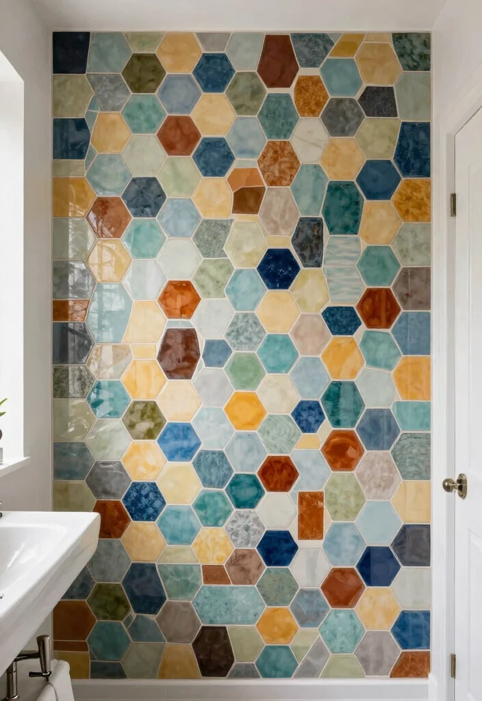 15 Honeycomb Tile Bathroom Ideas With Geometric Flair - 15. Customized Honeycomb Tile Arrangements 1