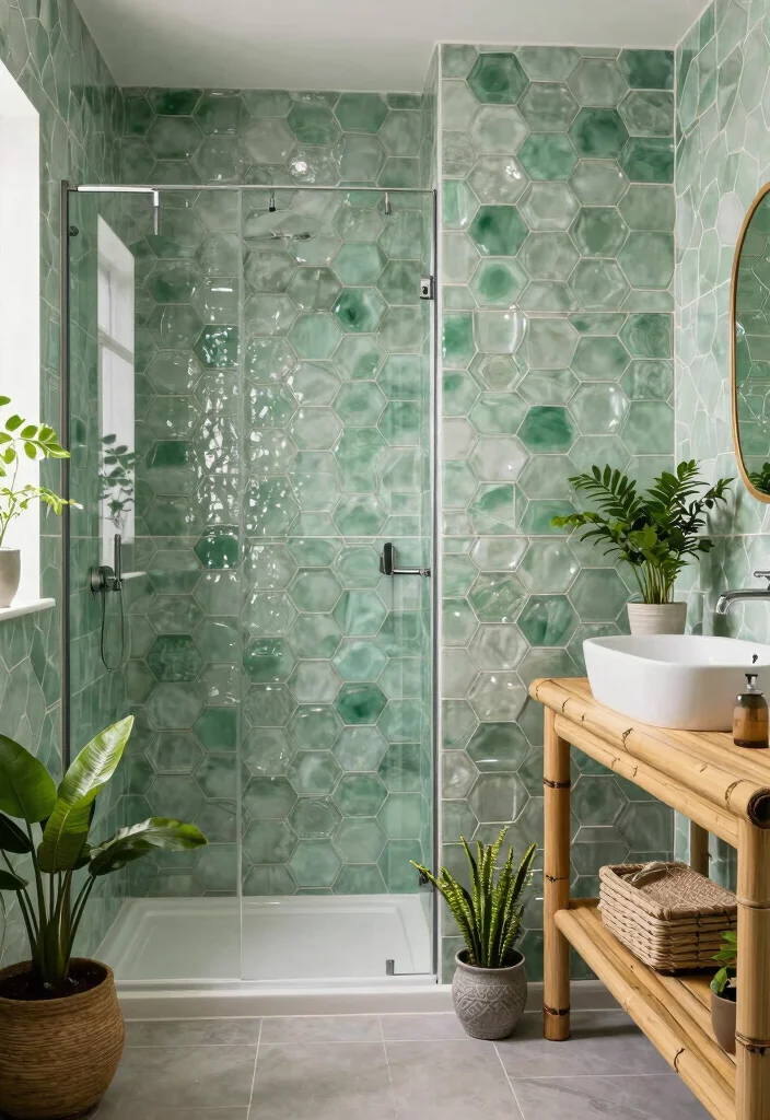 15 Honeycomb Tile Bathroom Ideas With Geometric Flair - 3. Eco-Friendly Materials for Sustainable Style 1
