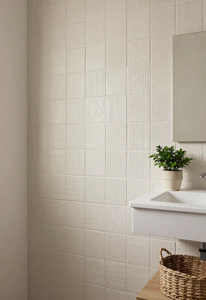15 Modern Farmhouse Bathroom Tile Ideas With Cozy Charm - 13. Textured Tiles for Visual Depth 1