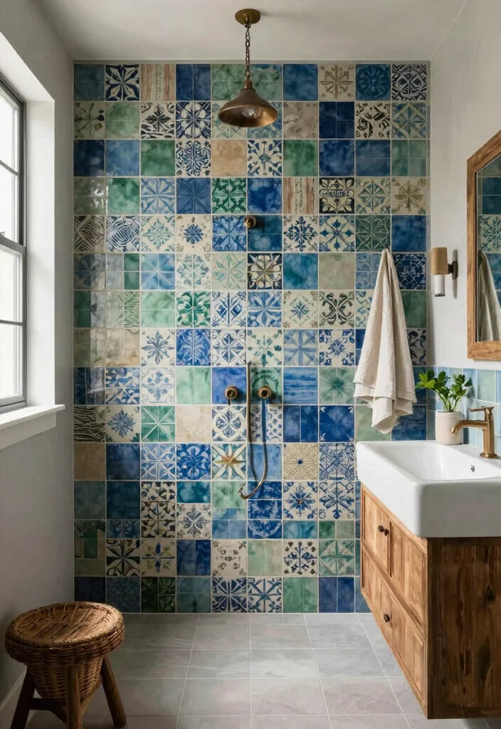 15 Modern Farmhouse Bathroom Tile Ideas With Cozy Charm - 15. Bold Color Combinations 1
