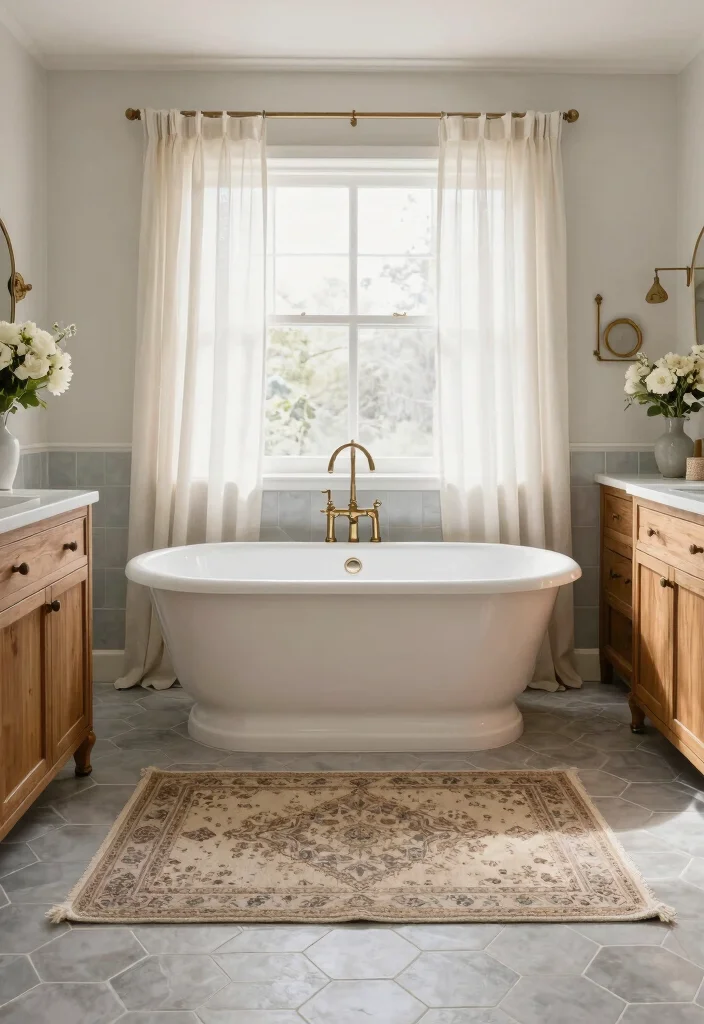 15 Modern Farmhouse Bathroom Tile Ideas With Cozy Charm - 2. Vintage-Inspired Hexagon Tiles 1