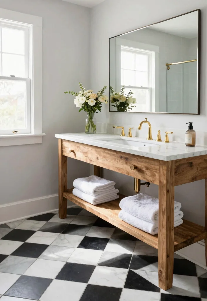 15 Modern Farmhouse Bathroom Tile Ideas With Cozy Charm - 4. Classic Black and White Tiles 1