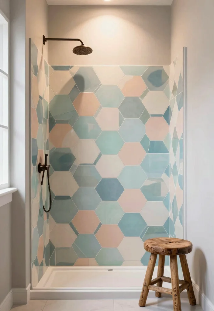 15 Modern Farmhouse Bathroom Tile Ideas With Cozy Charm - 7. Geometric Patterns 1