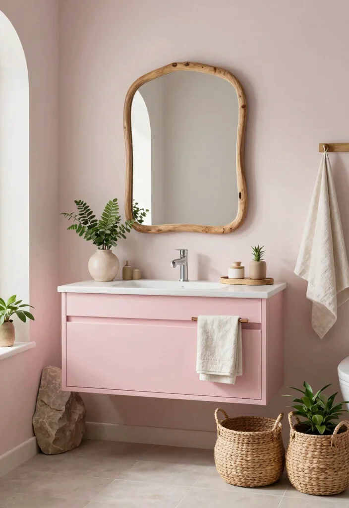 15 Pink Bathroom Vanity Ideas With Soft Charming Colour - 15. Nature-Inspired Serenity 1