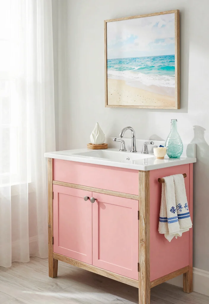 15 Pink Bathroom Vanity Ideas With Soft Charming Colour - 4. Coastal Pink Retreat 1