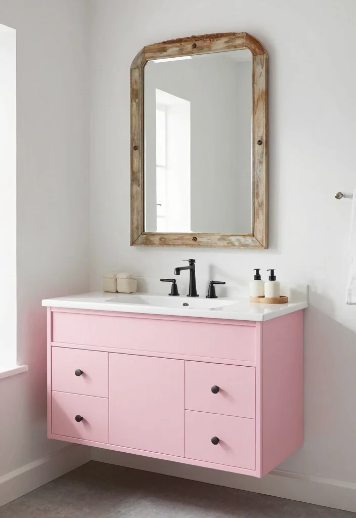 15 Pink Bathroom Vanity Ideas With Soft Charming Colour - 9. chic Modern Farmhouse 1