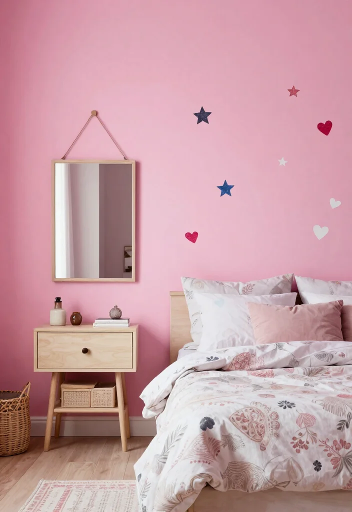 15 Pink Girls Bedroom Ideas Sweet Playful Style - 2. Bold Pink Accent Wall 1