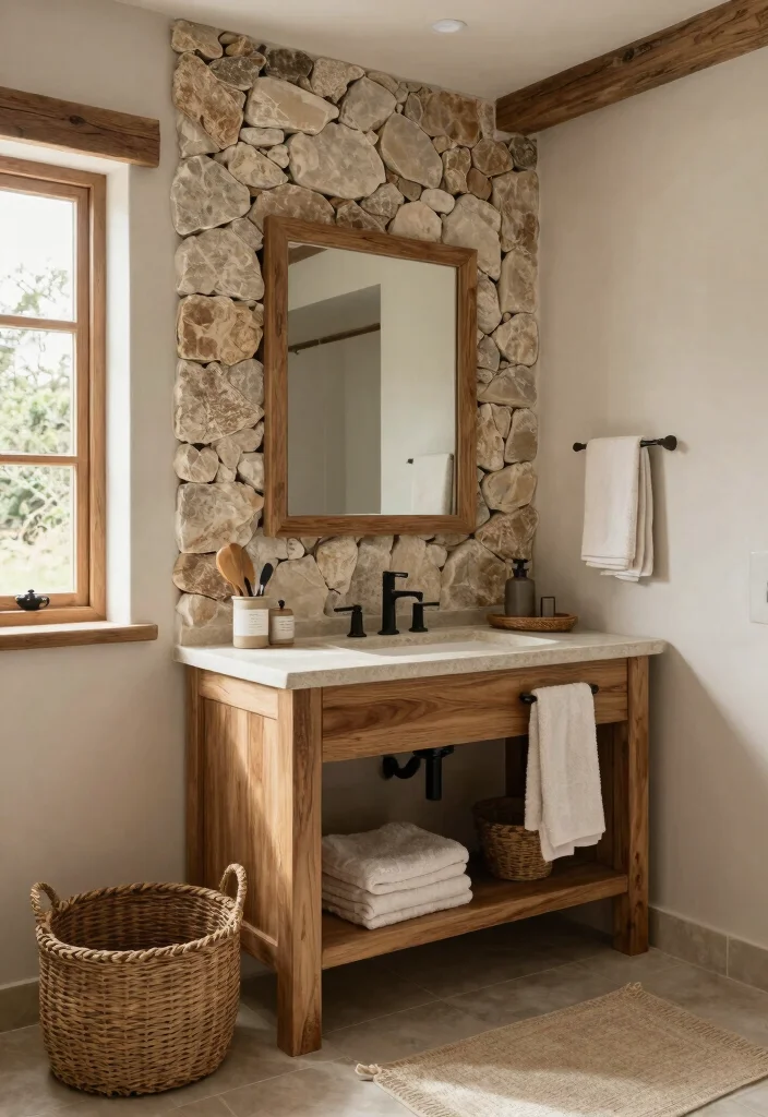 15 Rock Bathroom Ideas With Natural Character - 10. Rustic Wood and Stone Combination 1