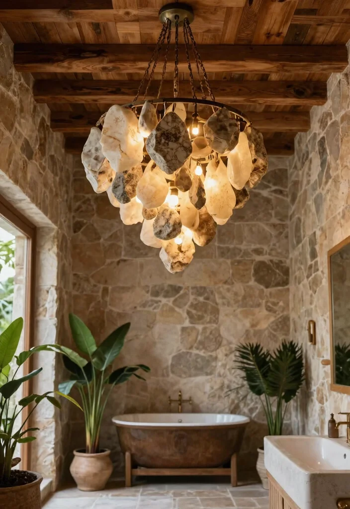 15 Rock Bathroom Ideas With Natural Character - 11. Statement Rock Lighting Fixtures 1