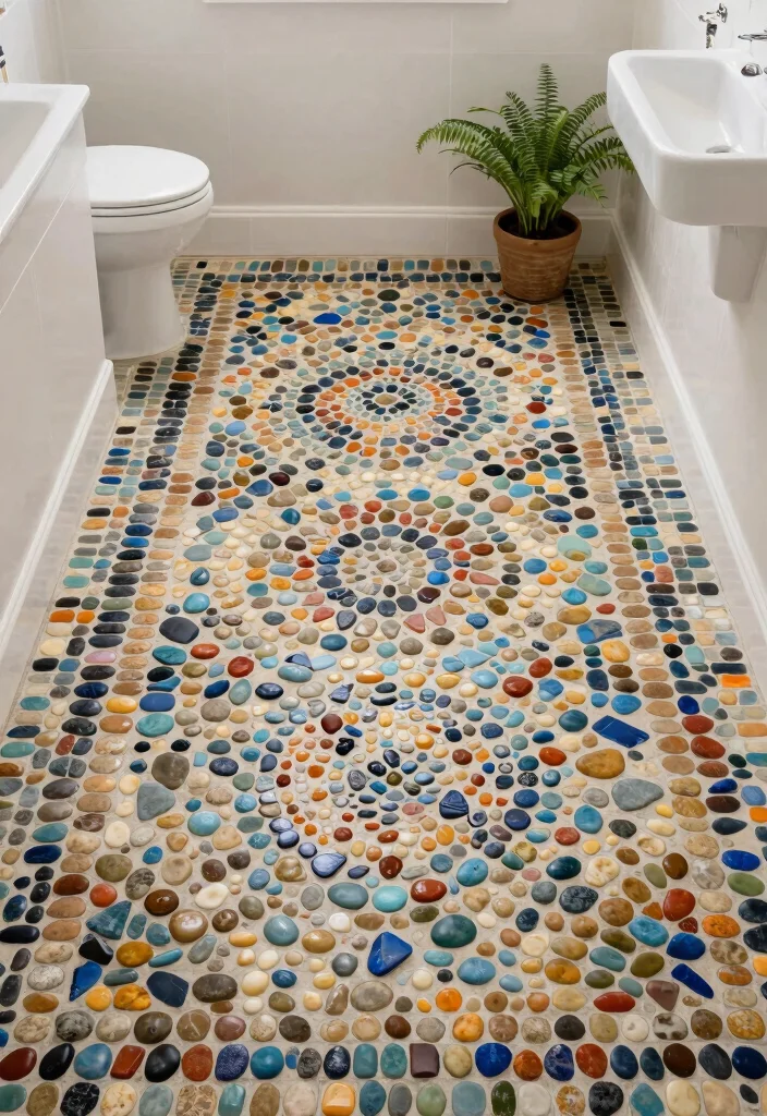 15 Rock Bathroom Ideas With Natural Character - 12. Rock and Tile Mosaics 1