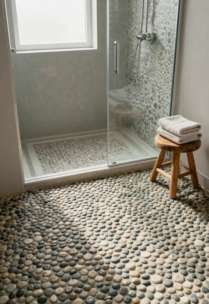 15 Rock Bathroom Ideas With Natural Character - 2. Pebble Floor Designs 1