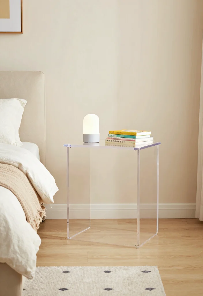 15 Small Bedroom Side Table Ideas: Compact Functional Picks - 11. Acrylic Side Table 1