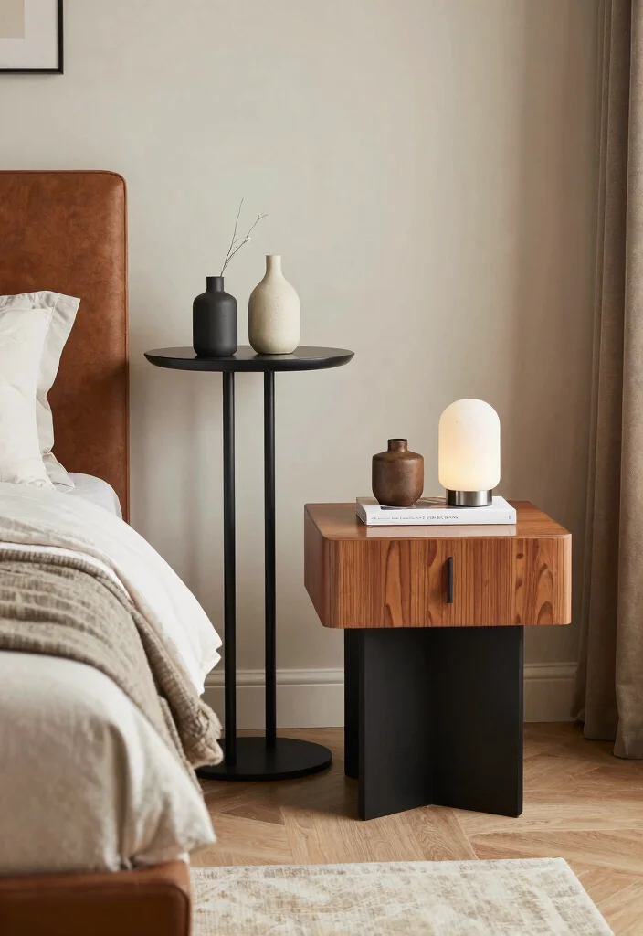 15 Small Bedroom Side Table Ideas: Compact Functional Picks - 13. Table with Different Heights 1