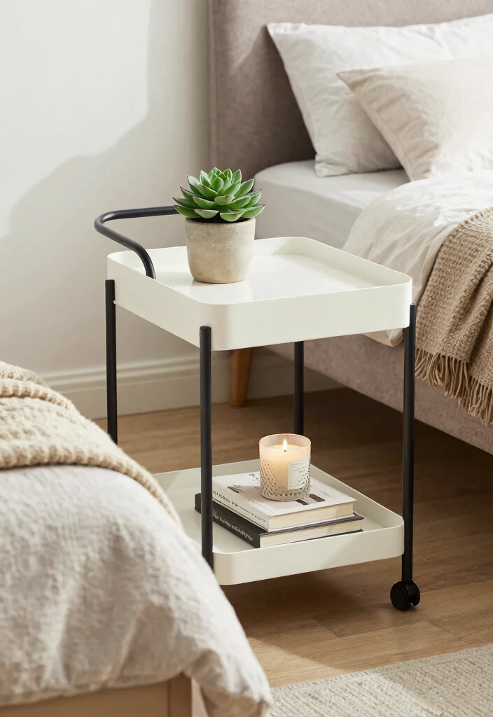15 Small Bedroom Side Table Ideas: Compact Functional Picks - 3. Minimalist Carts 1