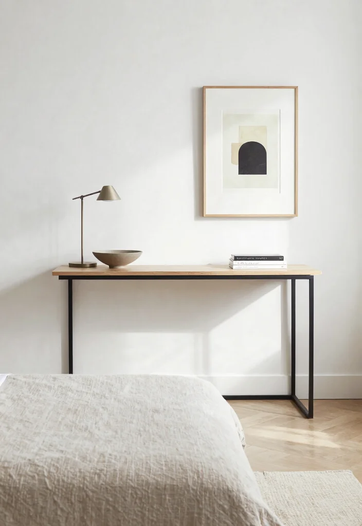 15 Small Bedroom Side Table Ideas: Compact Functional Picks - 5. Slim Console Table 1