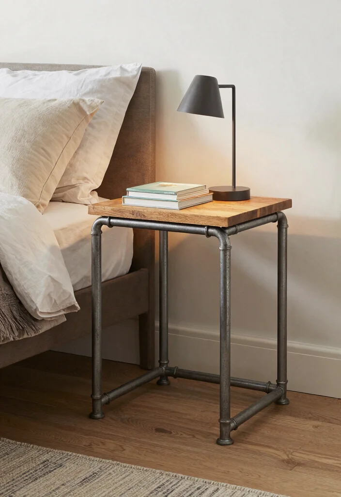15 Small Bedroom Side Table Ideas: Compact Functional Picks - 8. Industrial Pipe Table 1