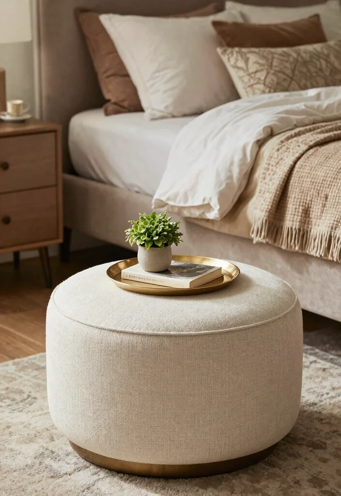 15 Small Bedroom Side Table Ideas: Compact Functional Picks - 9. Round Ottoman Table 1