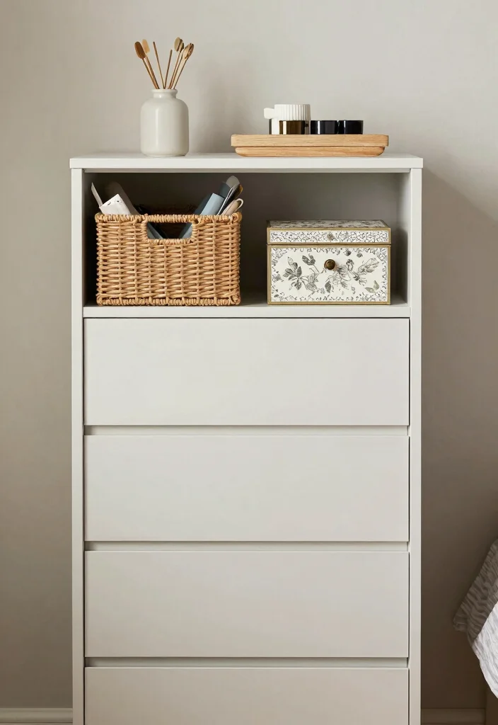 15 Tall Dresser Decor Bedroom Ideas Balanced Chic Styling - 7. Mix Stylish Storage Solutions 1