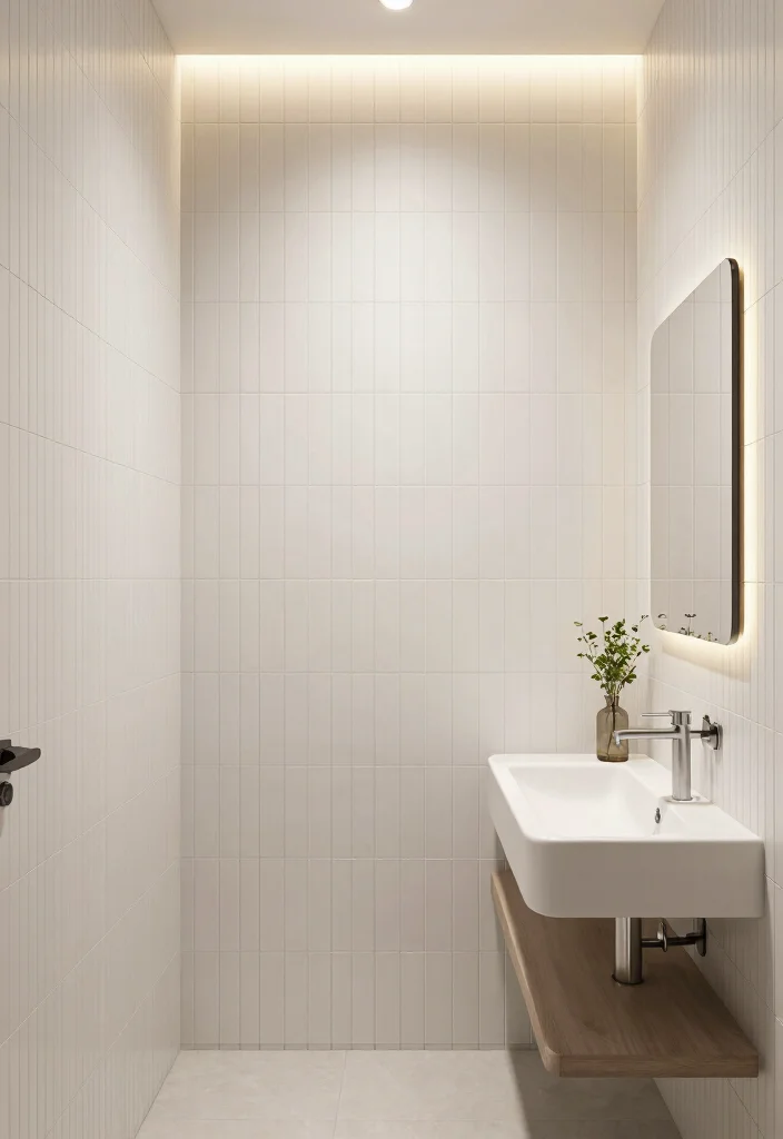 15 White Bathroom Tile Ideas For Bright Fresh Spaces - 11. White Tiles with Vertical Lines 1