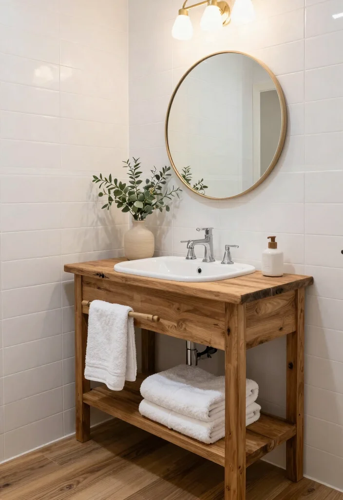 15 White Bathroom Tile Ideas For Bright Fresh Spaces - 6. White and Wood Combo 1