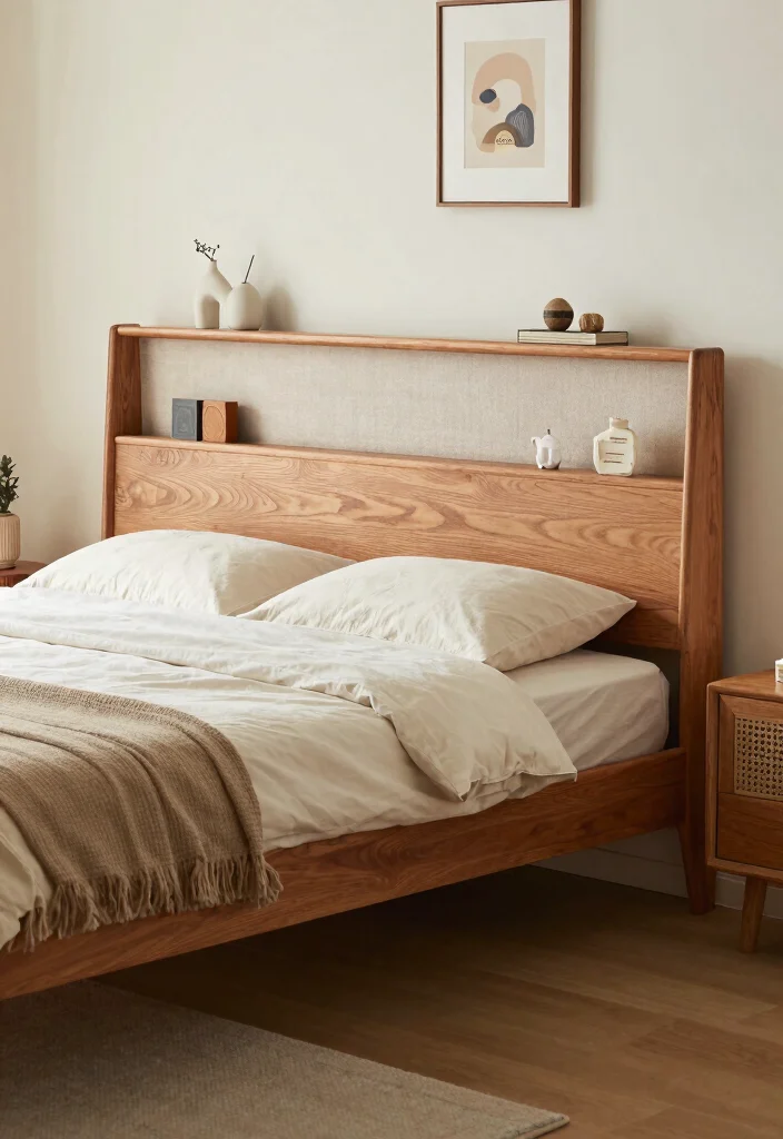 15 Wooden Bedframe Bedroom Ideas for a Natural Warm Style - 14. Bedframe with Built-in Headboard 1