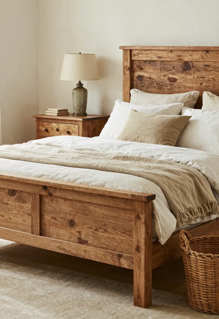 15 Wooden Bedframe Bedroom Ideas for a Natural Warm Style - 2. Rustic Reclaimed Wood Bedframe 1