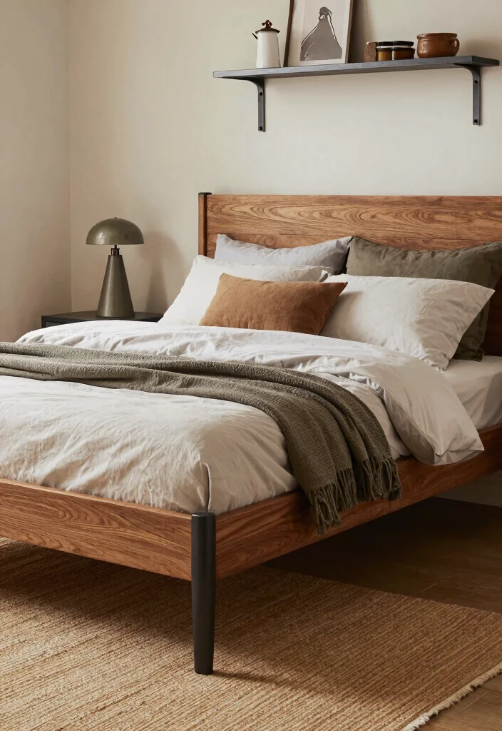 15 Wooden Bedframe Bedroom Ideas for a Natural Warm Style - 7. Wood and Metal Combination Bedframe 1