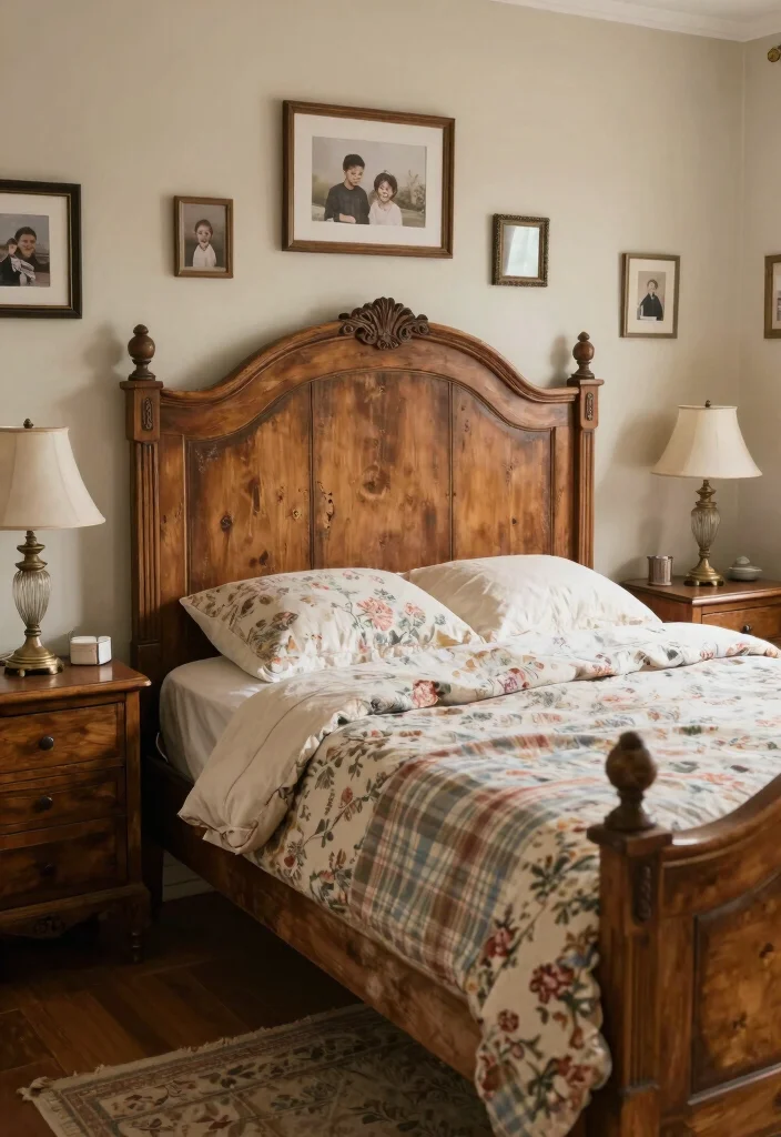 15 Wooden Bedframe Bedroom Ideas for a Natural Warm Style - 8. Vintage-Inspired Wooden Bedframe 1