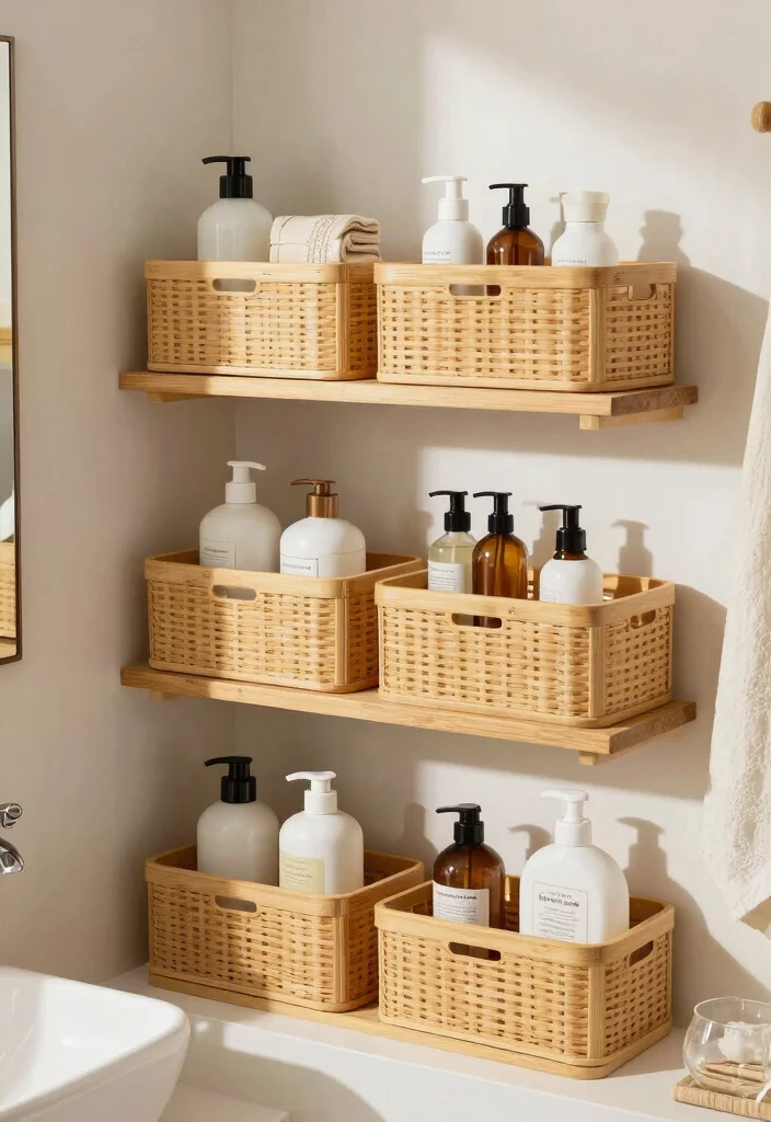 16 Bamboo Bathroom Decor Ideas With Zen Energy - 15. Bamboo Shelf Baskets 1