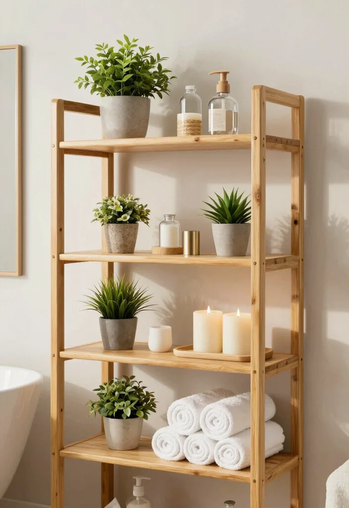 16 Bamboo Bathroom Decor Ideas With Zen Energy - 7. Bamboo Shelving Unit 1