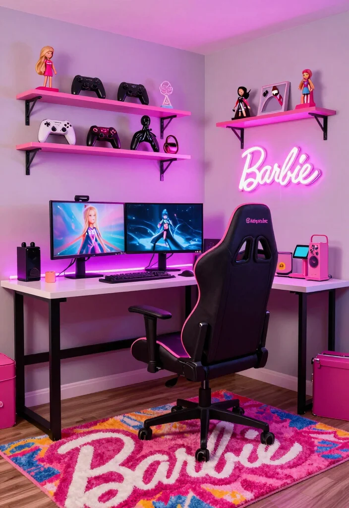 16 Barbie Bedroom Ideas for Kids Cute Playful Dreams - 14. Barbie Gamer Zone 1
