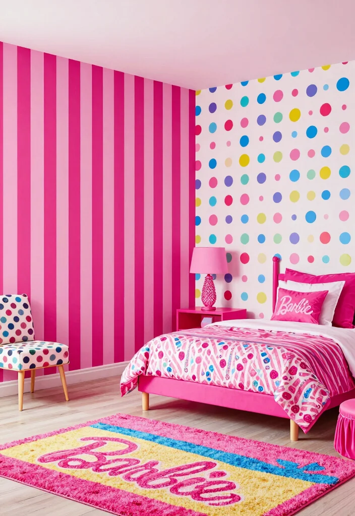 16 Barbie Bedroom Ideas for Kids Cute Playful Dreams - 6. Playful Patterns 1