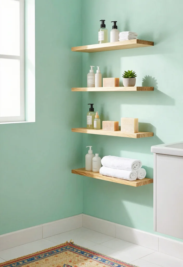 16 Bathroom Arrangement Ideas For Better Flow - 1. Floating Shelves for Maximum Space 1