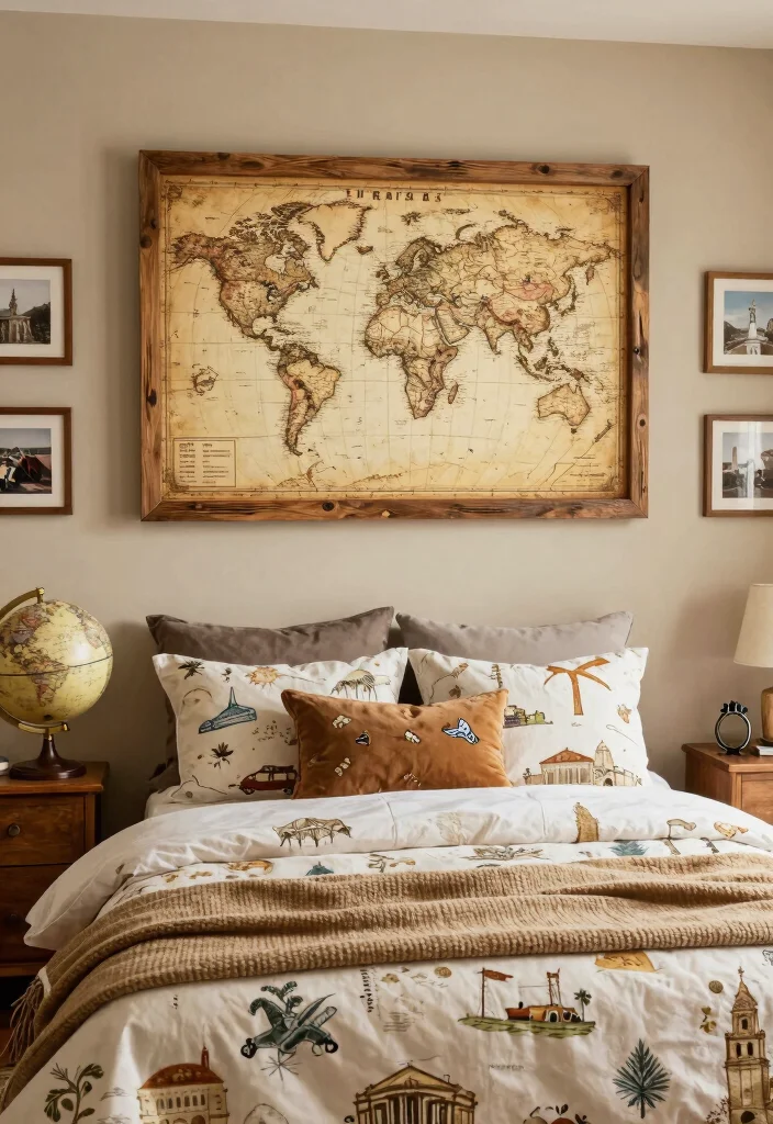 16 Bedroom Signs Above Bed Ideas for a Cute Personal Touch - 9. Aesthetic Travel Map Sign 1