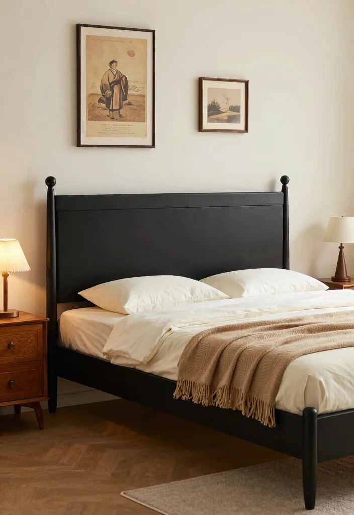 16 Black Bed Set Bedroom Ideas for a Sleek Modern Look - 10. Vintage Touches with Black Bed Set 1