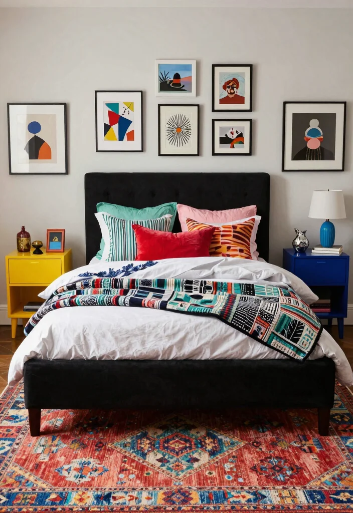 16 Black Bed Set Bedroom Ideas for a Sleek Modern Look - 12. Eclectic Black Bed Set Layout 1