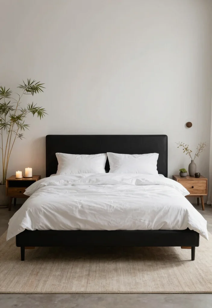 16 Black Bed Set Bedroom Ideas for a Sleek Modern Look - 13. Zen-Inspired Black Bed Set Retreat 1