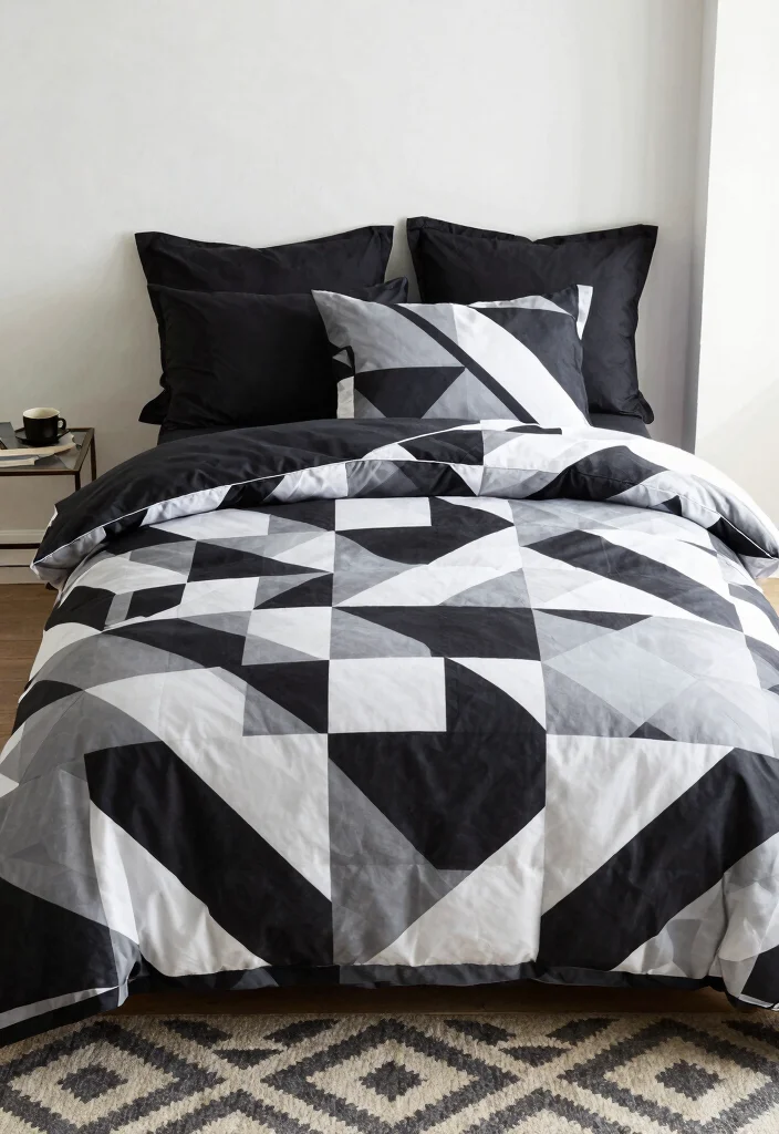16 Black Bed Set Bedroom Ideas for a Sleek Modern Look - 4. Geometric Patterns and Black Bedding 1
