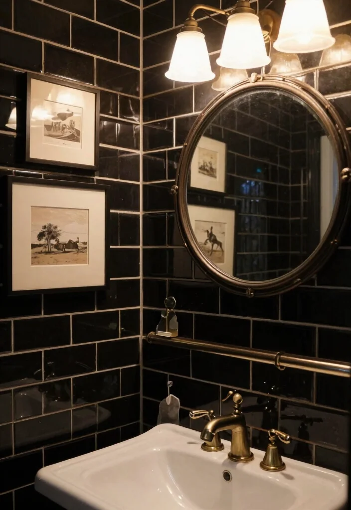 16 Black Subway Tile Bathroom Ideas For Bold Contrast - 11. Black Subway Tiles with Vintage Fixtures 1
