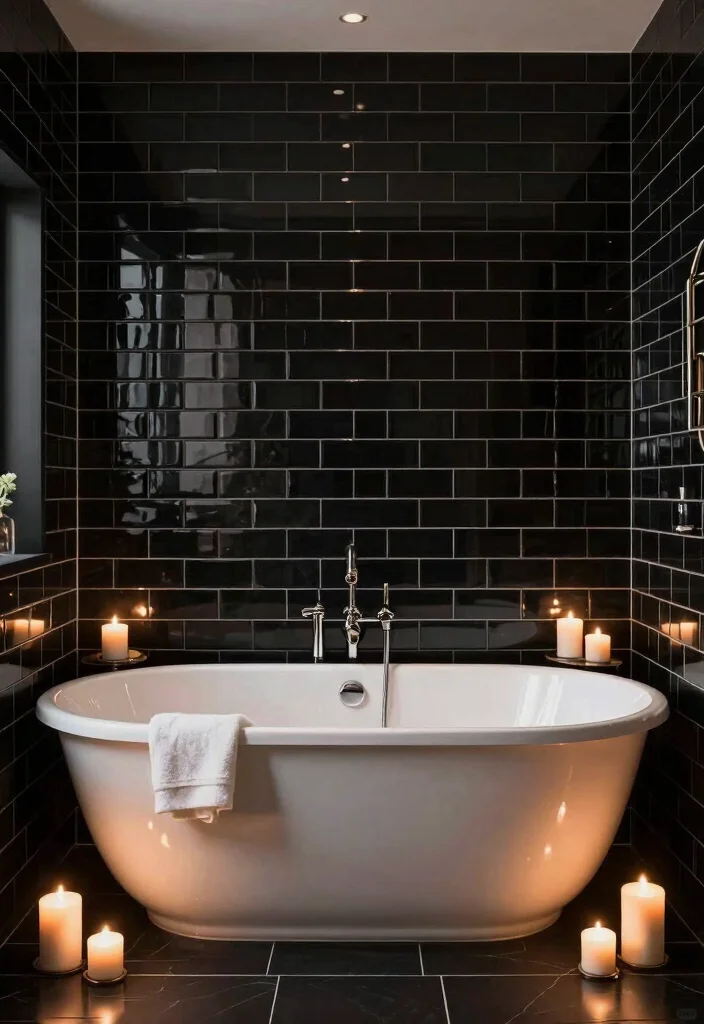 16 Black Subway Tile Bathroom Ideas For Bold Contrast - 16. Black Subway Tile Backdrops for Freestanding Tubs 1
