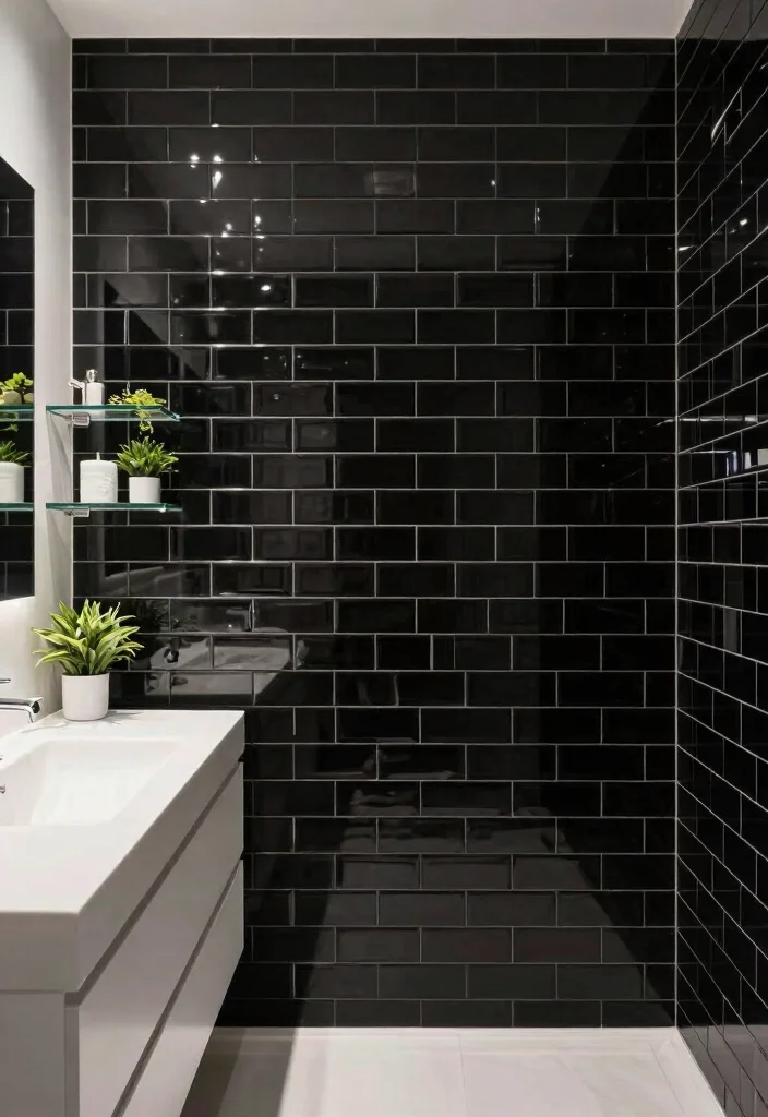 16 Black Subway Tile Bathroom Ideas For Bold Contrast - 4. Black Subway Tiles in a Vertical Layout 1