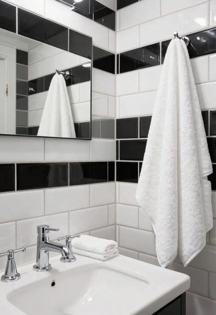 16 Black Subway Tile Bathroom Ideas For Bold Contrast - 7. Monochrome Black and White Scheme 1