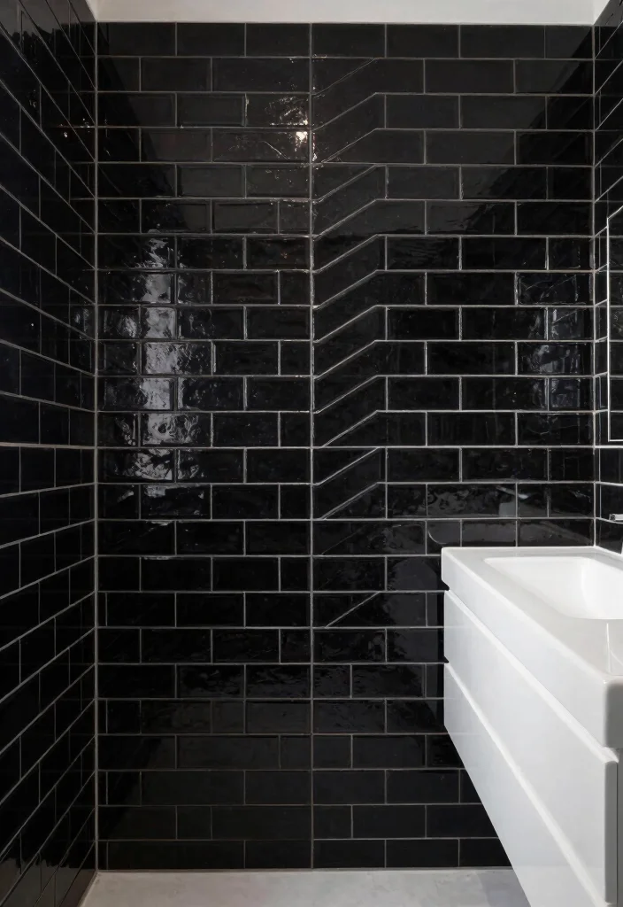 16 Black Subway Tile Bathroom Ideas For Bold Contrast - 8. Incorporating Bold Tile Patterns 1