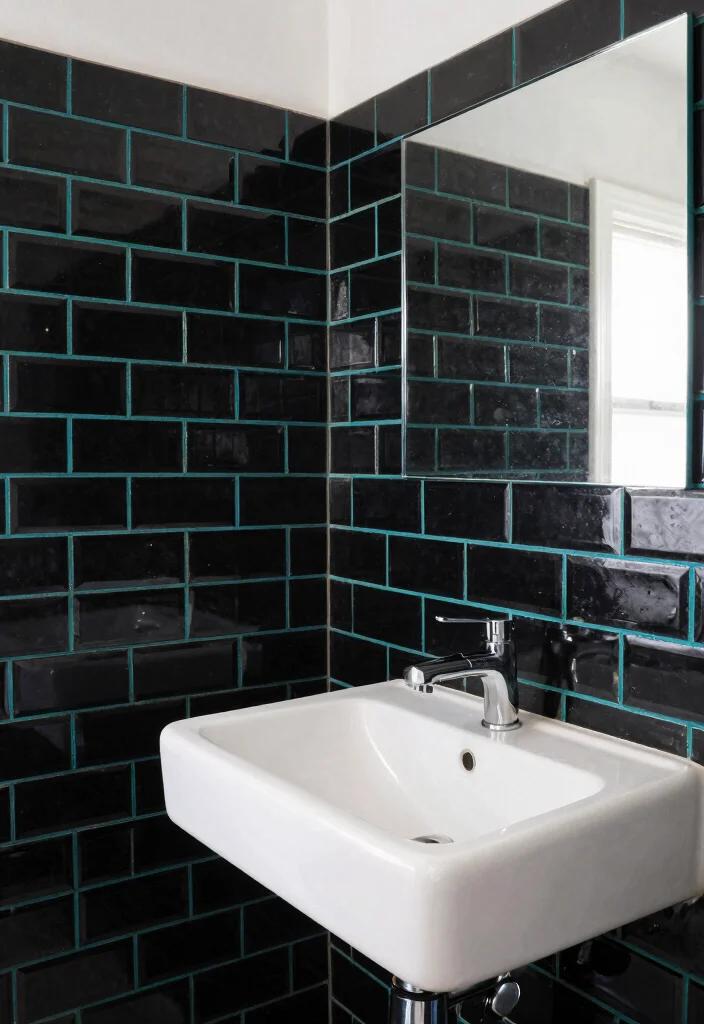 16 Black Subway Tile Bathroom Ideas For Bold Contrast - 9. Black Subway Tiles with Colorful Grout 1