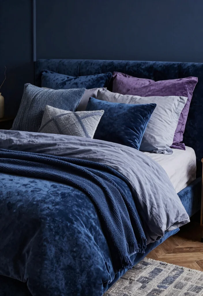 16 Blue and Purple Bedroom Ideas: Dreamy Color Blend - 14. Soft Textured Layers 1