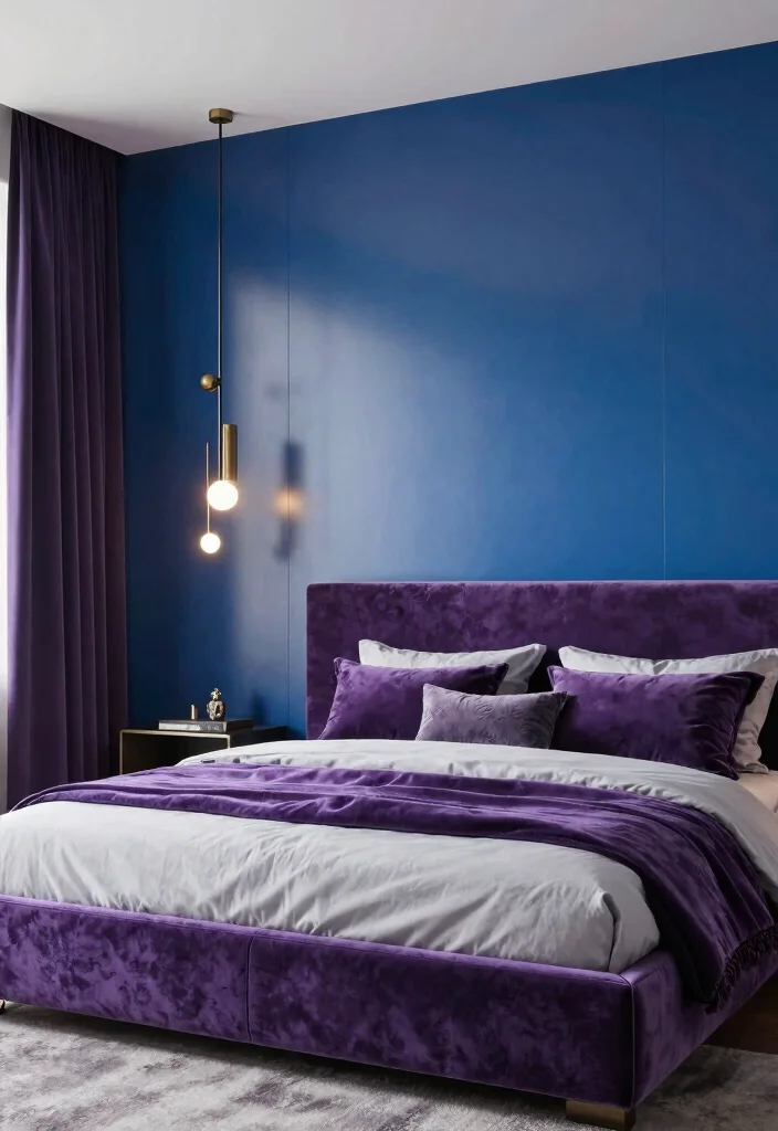 16 Blue and Purple Bedroom Ideas: Dreamy Color Blend - 16. Modern Glam Chic 1
