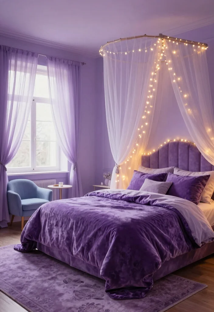 16 Blue and Purple Bedroom Ideas: Dreamy Color Blend - 2. Mystical Lavender Dreams 1