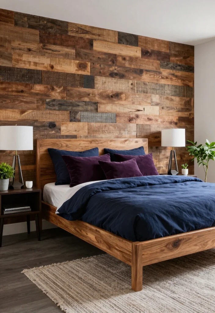 16 Blue and Purple Bedroom Ideas: Dreamy Color Blend - 5. Rustic Charm with a Modern Twist 1