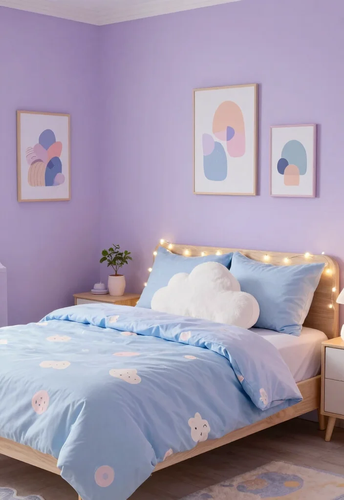 16 Blue and Purple Bedroom Ideas: Dreamy Color Blend - 6. Playful Pastel Paradise 1
